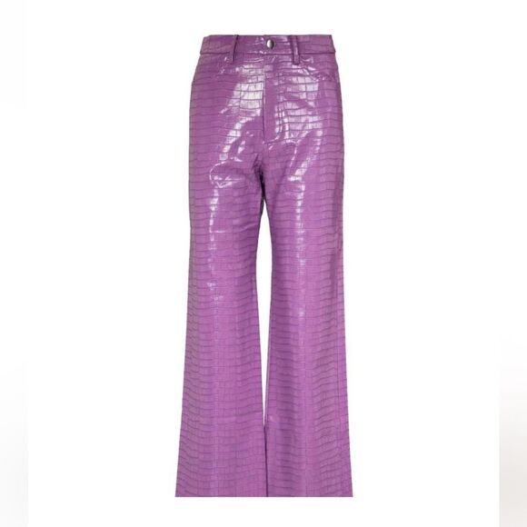 New ROTATE Birger Christiansen Purple Croc Vegan Leather Pants Size 0 FR 34 - Picture 13 of 16